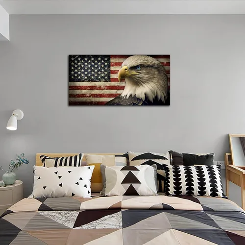 Miniatura 4 de yearainn Lienzo decorativo para pared, diseño de bandera de Estados Unidos con águila para decoración de pared, lienzo patriótico, diseño rústico