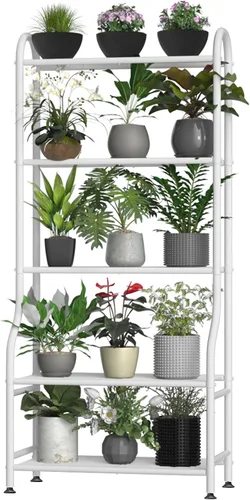 Miniatura 11 de Soporte de metal para plantas de 5 niveles para interiores y exteriores, soporte de flores impermeable para múltiples macetas, soportes resistentes