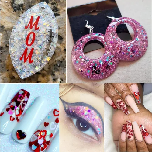 Miniatura 2 de LoveOurHome Resina holográfica de uñas de 2.16 oz con purpurina en copos de San Valentín, mariposa, corazón, brillos, manualidades, lentejuelas