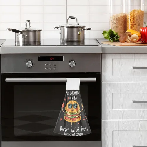 Miniatura 6 de Toallas de cocina colgantes para baño, lindas hamburguesas simples, gasolinera, estilo retro, juego de 2 toallas de Navidad para cocina