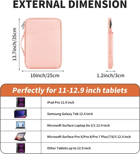 Miniatura 2 de Funda de transporte para tablet de 12.9 pulgadas, máxima protección para tu iPad Pro, Surface Pro, Galaxy Tab S8 Plus y más (PU-rosa, 12.9 pulgadas)