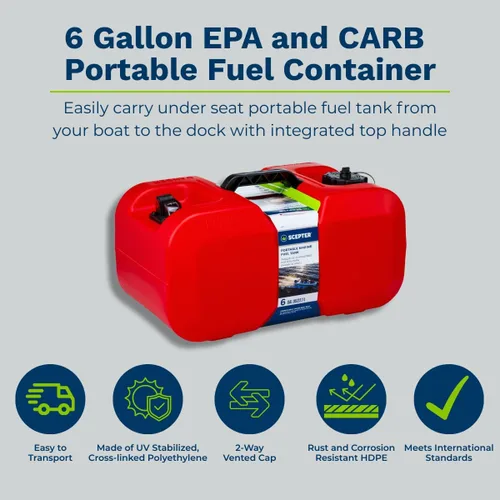 Miniatura 2 de Scepter Bidón de Gas Marino Portátil de 6 Galones, Tanque de Combustible para Barco con Tapa Ventilada de 2 Vías, Indicador de Combustible Integrado