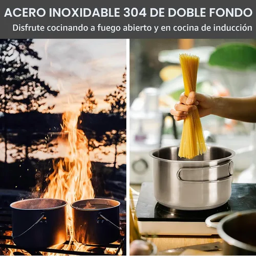 Miniatura 7 de KingCamp Juego de utensilios de cocina de acero inoxidable 304 ollas de cocina para fogata y hervidor de agua con bolsa de viaje para acampar al