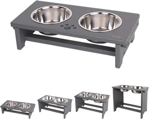 Miniatura 9 de HTB Cuencos Elevados para Perros, Soporte de Cuenco Elevado para Perros con 2 Cuencos de Acero Inoxidable, Cuencos Elevados para Perros