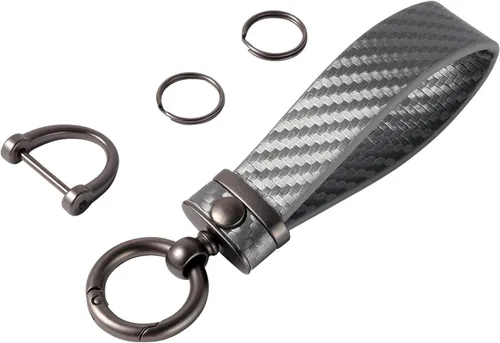 Miniatura 9 de Llavero de Coche Estilo Fibra de Carbono de Cuero de Microfibra, Cadena de Llaves Universal para Llaveros para Hombres y Mujeres, Giratorio 360 Negro