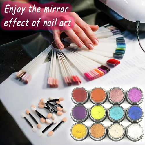Miniatura 5 de Polvo de uñas cromado, 12 colores, polvo cromado metálico para uñas, efecto espejo, rojo neón, verde, azul, morado, cromo, pigmento extra fino