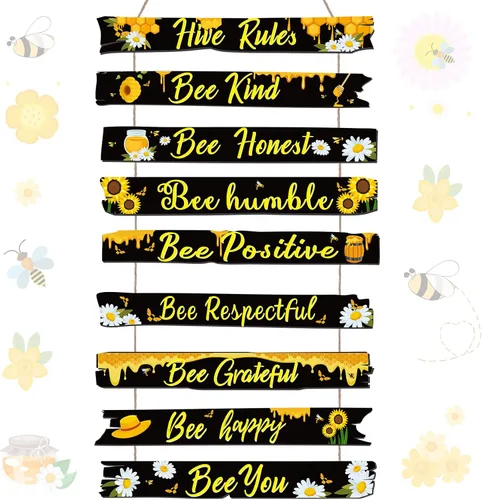Jetec Placa de Decoración de Abeja Regalo Letrero de Abeja Reglas de Colmena Decoración de Pared Adorno de Margarita de Navidad para Navidad Hogar