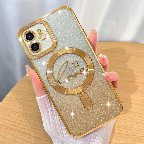ZIYE Funda Magnética Diseñada para iPhone 11 Funda con Purpurina Plateado de Lujo Corazón de Amor Compatible con MagSafe Funda Transparente con