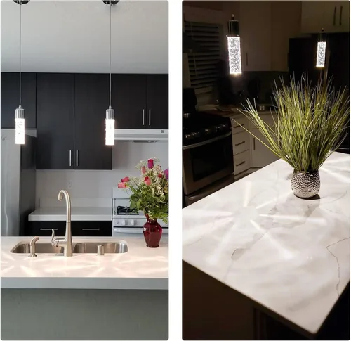 Miniatura 3 de OKELI Lámpara colgante moderna, luces LED de cristal de burbujas para isla de cocina, mini luces cromadas para isla de cocina, bar, 6 W, 6000 K, ETL