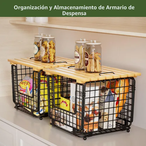 Miniatura 2 de Cesta de almacenamiento de alambre para despensa de cocina: GGIU Organizadores apilables para encimera de cocina - Cesta organizadora de alambre