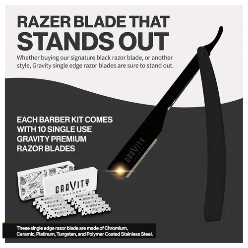 Miniatura 4 de Kit de afeitado manual GRAVITY RAZORS Profesional – Exposición Ultra, Incluye 10 Hojas Premium, 2mm Expuestas, Negro Mate