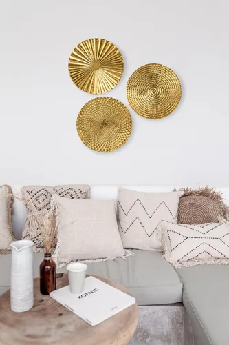Miniatura 6 de Briful Juego de 3 decoraciones de pared doradas de 30 cm de metal con diseño de estrellas radiantes, placa radial, arte de pared moderno