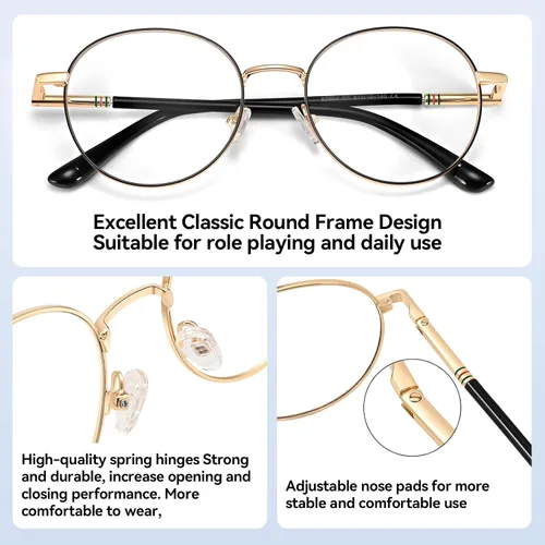 Miniatura 3 de Dollger Gafas redondas con bloqueo de luz azul para mujeres y hombres, lentes transparentes circulares, marco de metal, lentes