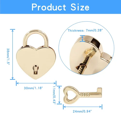 Miniatura 2 de Piutouyar 3 cerraduras en forma de corazón, candado de metal dorado, pequeño y lindo mini cerradura con llave para caja de almacenamiento de joyas