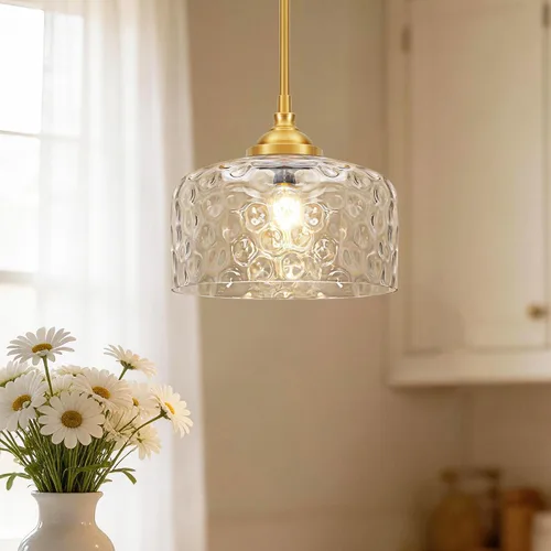 Miniatura 18 de 3 luces colgantes ajustables para isla de cocina, metal cepillado dorado y vidrio transparente, luces colgantes de latón vintage para baño, pasillo