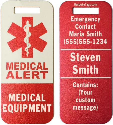 Miniatura 7 de Etiqueta de alerta médica Equipo médico - Información grabada personalizada (negro)