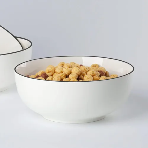 Miniatura 5 de Houlu Tazones de sopa de 40 onzas, cuencos de cereales, cuencos Pho, cuencos de ensalada, cuencos de porcelana blanca hueso, juego de 4, 7 pulgadas