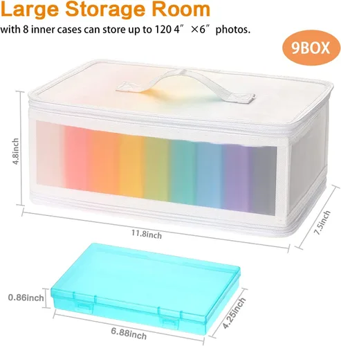 Miniatura 2 de Gbivbe Estuche de almacenamiento de fotos, tamaño 4 x 6, caja grande con capacidad para 1000 fotos, almacenamiento de tarjetas, mango de tarjetas