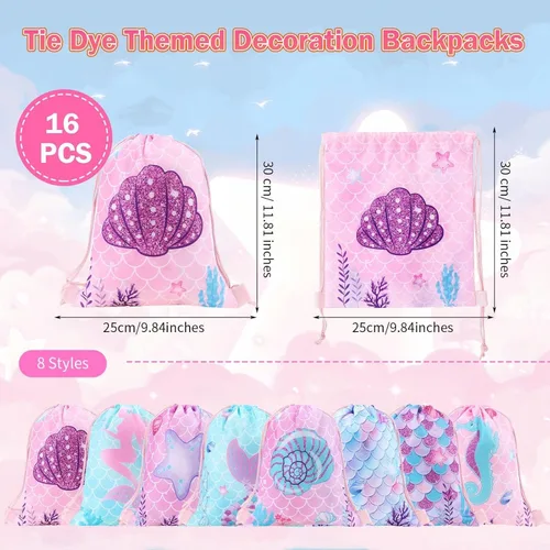 Miniatura 2 de Clabby 16 mochilas con cordón de sirena a granel, bolsas de regalo de dulces, bolsas de golosinas para cumpleaños bajo el mar, decoración temática