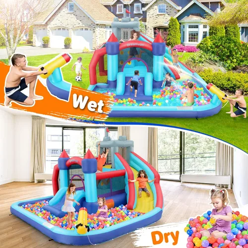 Miniatura 6 de AKEYDIY Bounce House - Tobogán acuático para niños grandes de 8 a 12 y 3 a 10, combo de parque acuático inflable con toboganes dobles, área