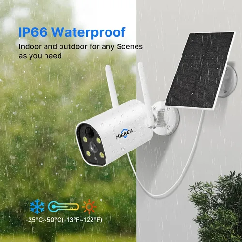 Miniatura 7 de Hiseeu Sistema de cámara de seguridad inalámbrica con batería solar, kits de 3 cámaras 100% sin cables, 2K HD, foco, visión nocturna a color, audio
