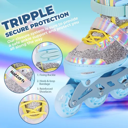 Miniatura 4 de Nattork Patines en línea para niños y niñas, patines ajustables con ruedas iluminadas para edades de 3 a 12 años, el mejor regalo de cumpleaños