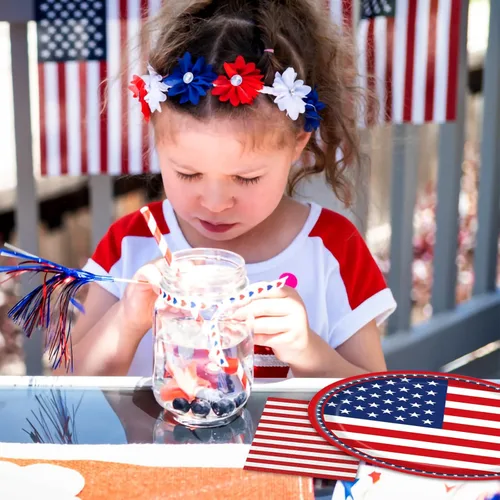 Miniatura 6 de 96 piezas de platos y servilletas de papel con bandera americana para fiesta patriótica y tenedores, suministros desechables para mesa, juego