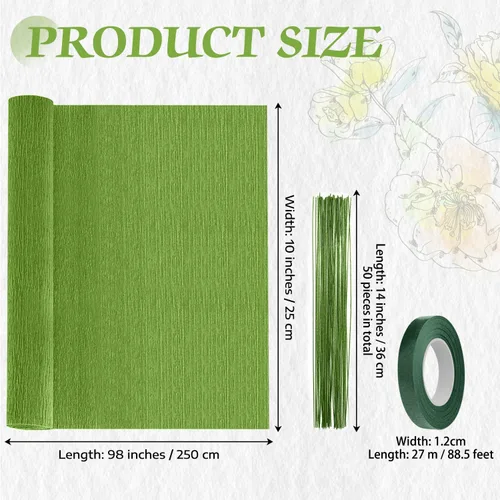 Miniatura 2 de Mlurcu Papel crepé - 6 rollos de serpentinas de crepé verdes, 10 pulgadas de ancho, kit de manualidades de flores para bodas y fiestas de festivales