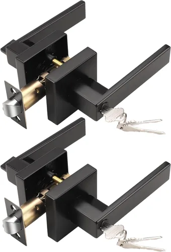 Miniatura 22 de KNOBWELL Paquete de 2 palancas cuadradas de privacidad con cerraduras (sin llaves), manija de puerta de privacidad negra, para dormitorio y baño