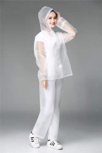 Miniatura 2 de Freesmily Chubasquero reutilizable transparente para mujeres y hombres, impermeable, traje de lluvia, conjunto de pantalones con capucha