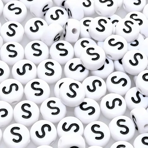 Miniatura 34 de Amaney - Cuentas de vocal A, 100 piezas de 0.276 x 0.157 in, blanco, redondo, acrílico, negro, alfabeto para fabricación de joyas Black-a