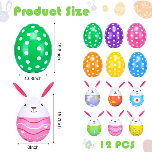 Miniatura 2 de 12 huevos de Pascua inflables para decoración al aire libre, huevos de Pascua gigantes de 20 pulgadas, conejitos de 16 pulgadas, de PVC, coloridos