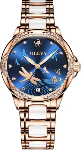 Miniatura 7 de OLEVS Relojes para mujer, de cuerda automática, oro rosa, diamante, reloj de pulsera mecánico automático, acero inoxidable, dos tonos, pulsera