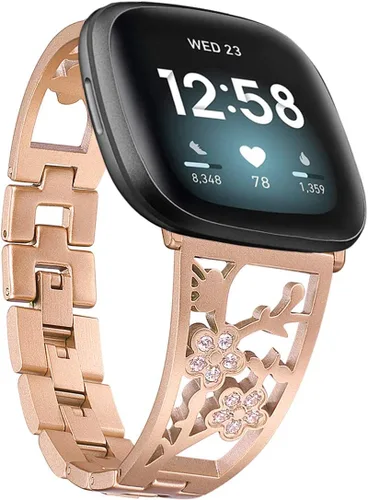 Miniatura 10 de Pulsera de acero inoxidable compatible con Fitbit Sense 2/Sense/Versa 4/Versa 3, bandas de repuesto brillantes para mujer, pulseras elegantes