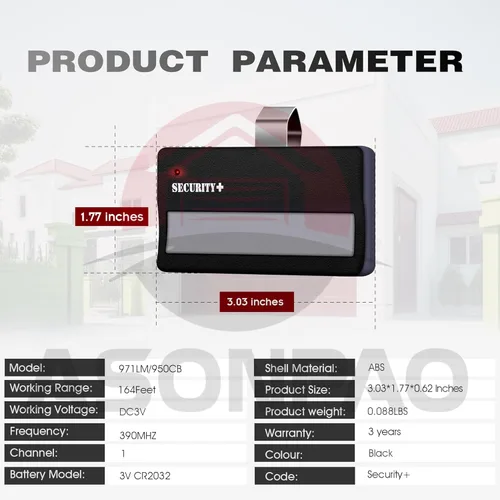 Miniatura 8 de ASONPAO Paquete de 2 unidades para control remoto Chamberlain LiftMaster 971LM 950CB para puerta de garaje
