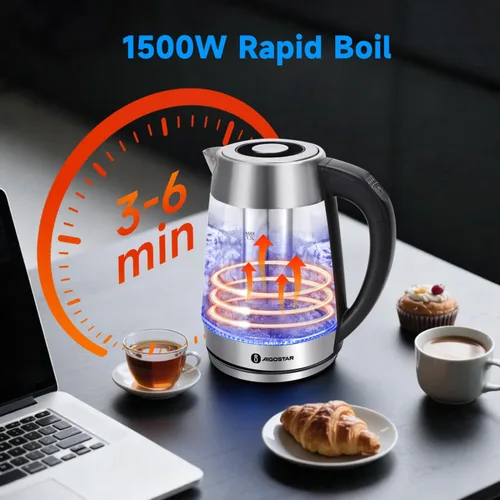 Miniatura 6 de Aigostar Hervidor Eléctrico, Tetera con Control de Temperatura e Infusor de Té, Hervidor de Agua Caliente de 1500W con Temperatura Variable, Función
