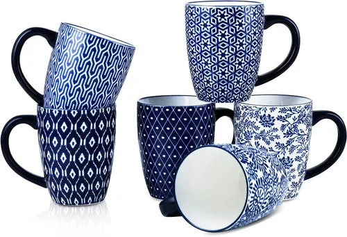 Miniatura 10 de Selamica Juego de 4 tazas de café de 10 onzas, tazas de café pequeñas de cerámica con asa, taza de café para capuchino latte cacao, té con leche