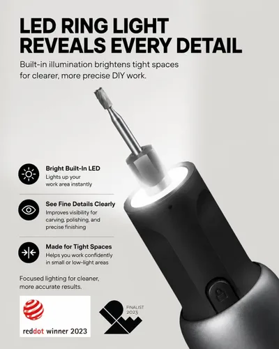 Miniatura 7 de HOTO Kit de herramientas rotativas inalámbricas 35 en 1, motor fuerte, 25000 rpm, bolígrafo de grabado potente de 5 velocidades variables, luz LED