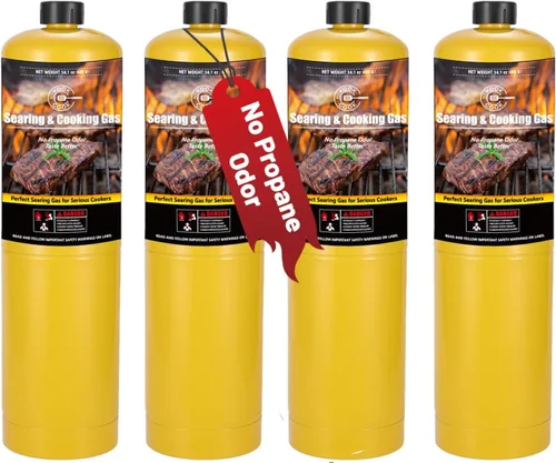 Kit de 4 paquetes de gas MAPP de 14.1 onzas, 99.99% de alta pureza igual a gas MAP más caliente que el propano sin olor, para cocinar, gas de