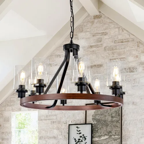 Miniatura 13 de Lanhall - Lámpara moderna de 6 luces para comedor, lámpara de techo en níquel cepillado para cocina, candelabro colgante con pantalla de vidrio