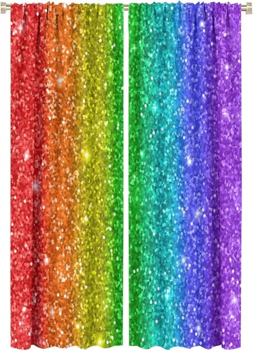 Miniatura 54 de Cortinas opacas abstractas de arco iris, pintura de color arcoíris con gotas, diseño gráfico creativo con bolsillo para barra, para sala de estar