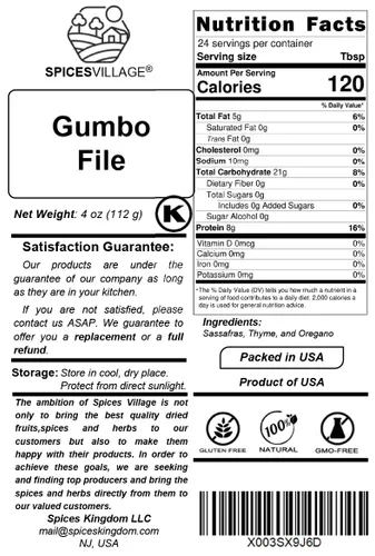 Miniatura 3 de SPICES VILLAGE Condimento en polvo para archivos, condimento para archivos, polvo de gumbo, 4 onzas, Kosher, sin gluten, sin OMG, bolsa resellable a