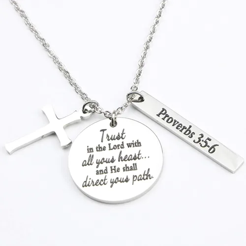 Miniatura 2 de Collar con colgante de cruz de versículo de la Biblia Amuleto de oración Fe Religiosa Joyería de cumpleaños y Navidad