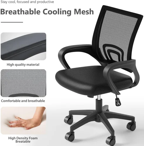 Miniatura 5 de OS MOTOR Silla de oficina en casa, silla de escritorio ergonómica de malla con respaldo medio con soporte lumbar, diseño giratorio ajustable, cómodo