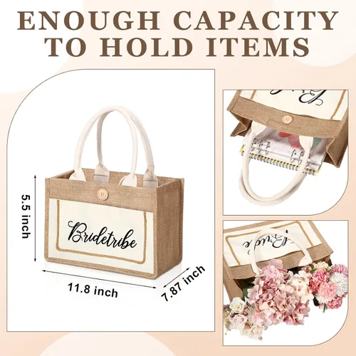 Miniatura 3 de Buryeah Paquete de 8 bolsas de mano para novia, tribu, regalo de boda, bolsa de arpillera nupcial con asas, bolsa de yute nupcial reutilizable