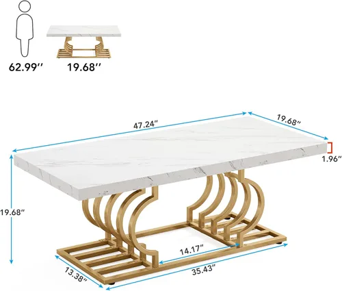 Miniatura 2 de Tribesigns Mesa de centro moderna, mesa de cóctel de 47 pulgadas de mármol falso con marco geométrico, mesa de centro rectangular, mesa de té