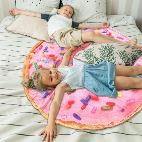 Miniatura 3 de Vessia Manta de Tiro con estampado de rosquillas rosadas, manta realista y divertida de comida para adultos y niños, 300GSM, suave manta de tiro