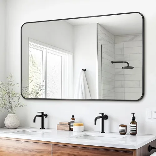 Miniatura 17 de Antok Espejo de baño con marco de metal negro de 22 x 30 pulgadas, espejo de pared con esquinas redondas, espejo de tocador para sobre el fregadero