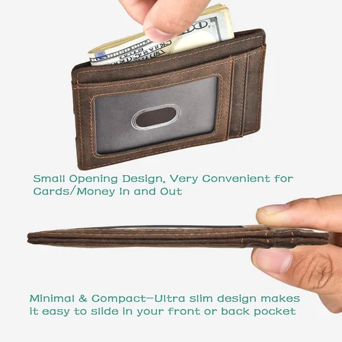Miniatura 4 de kinzd Cartera delgada minimalista con bolsillo frontal RFID para tarjetas de crédito para hombres y mujeres, Marrón