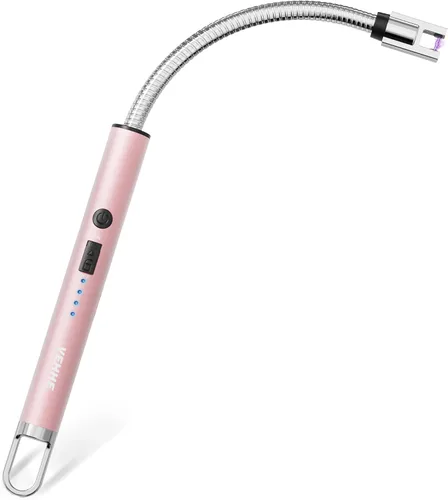 VEHHE - Encendedor eléctrico de velas, encendedores recargables por USB con botón de seguridad, encendedor largo de cuello flexible con diseño Rosa